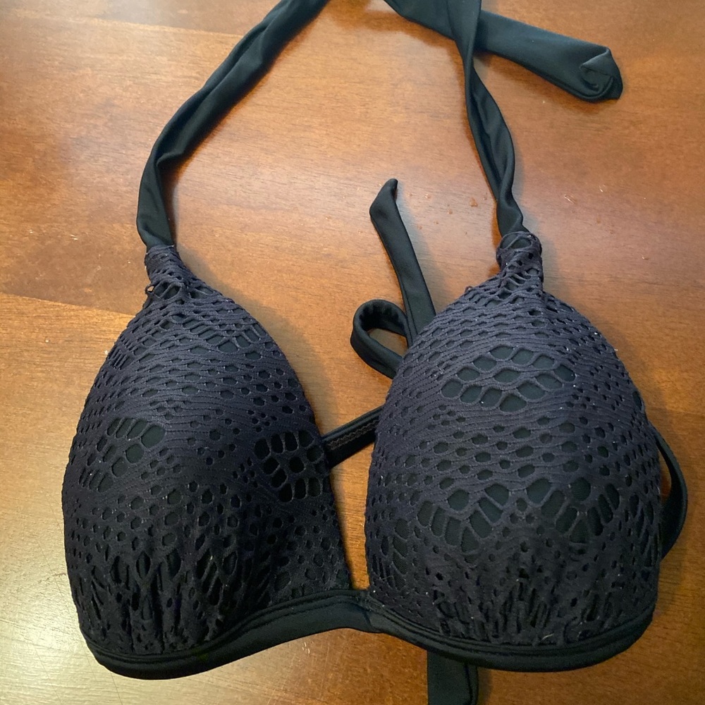 Sexy sculpted Lace overlay black bikini top with built in cups size S